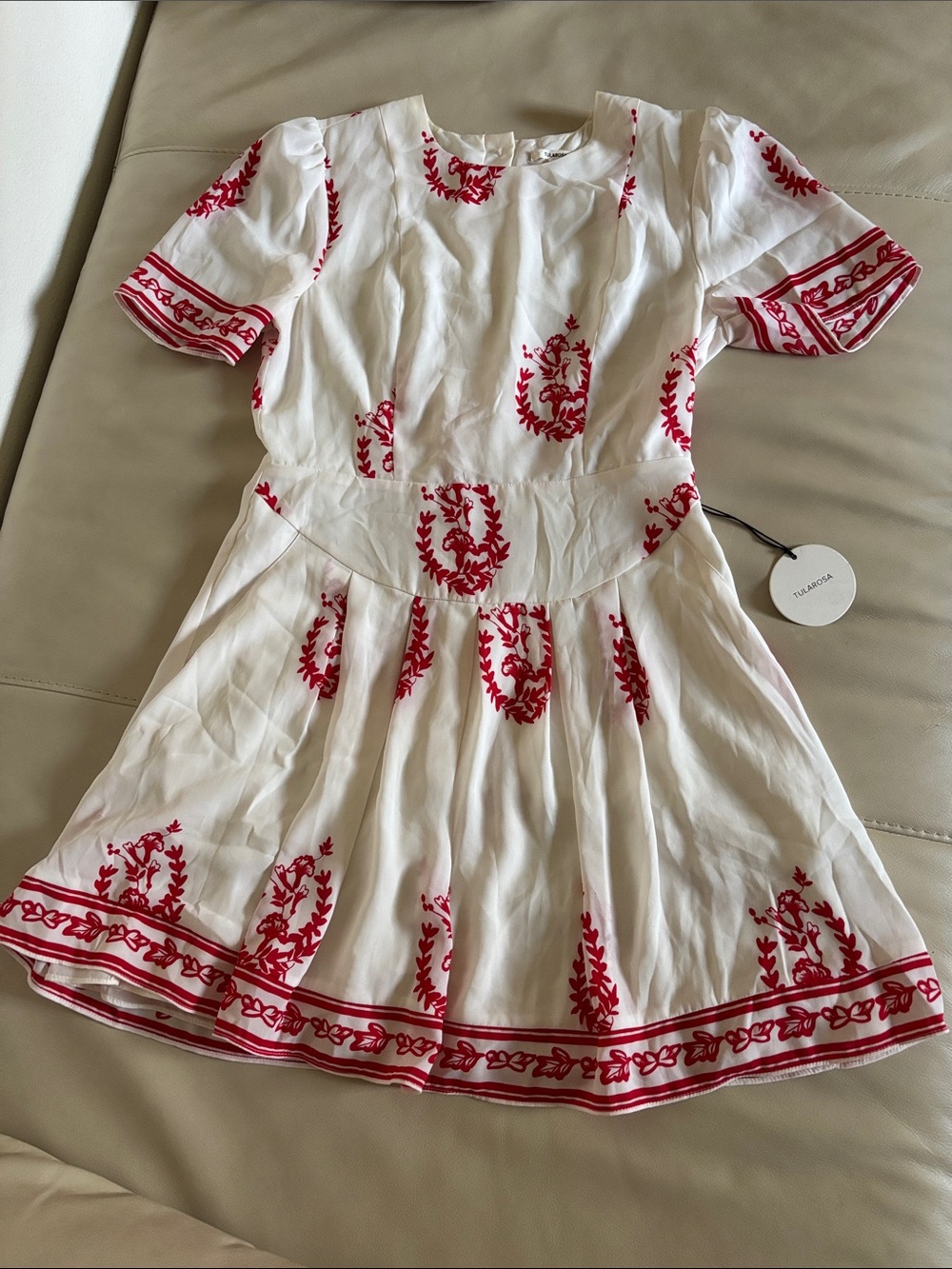 Tularosa Oakley White Mini Dress with Red Motifs